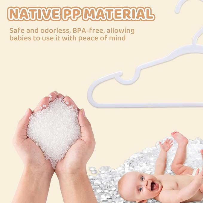 60 Pack White Baby Hangers 12.91 Inch - Kids Non-Slip Clothes Hangers for Infant & Child, Durable Plastic Children's Hangers for Closet, Pants, Coats, Skirts