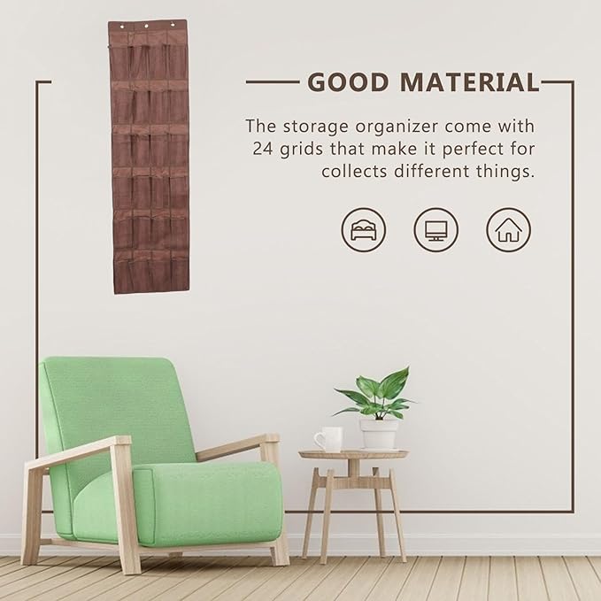 24-pocket over Door Shoe Organizer Bag, 48x168cm Non-woven Hanging Storage Pouch for Slippers and Sundries, Coffee Color, Space-saving Closet Hanging Bag for Home Storage