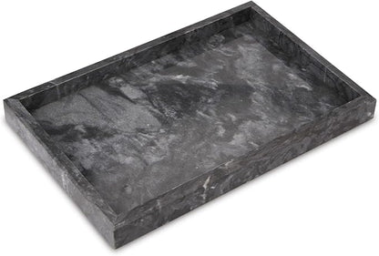 Marble Bathroom Vanity Tray, Natural Luxury Vanity Home Kitchen Bathroom Table Tray, Stone Decorative Countertop Dresser Trays for Key Coffee Perfume Jewelry Makeup (Black, 12"x 8" x1.2")
