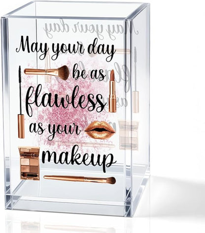 May Your Day Be As Flawless As Your Makeup Acrylic Cosmetic Holder, Funny Makeup Brush Holder Gifts for Cosmetologist Women Girls, Bathroom Vanity Storage for Make up Brushes