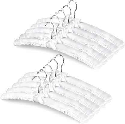 10 Pack Satin Padded Hangers, 17 Inch Large Anti Slip Cushioned Hanger, White Satin Hangers for Women, No Shoulder Bump Bride Hanger for Wedding Dress Sweaters Coat Women Clothes