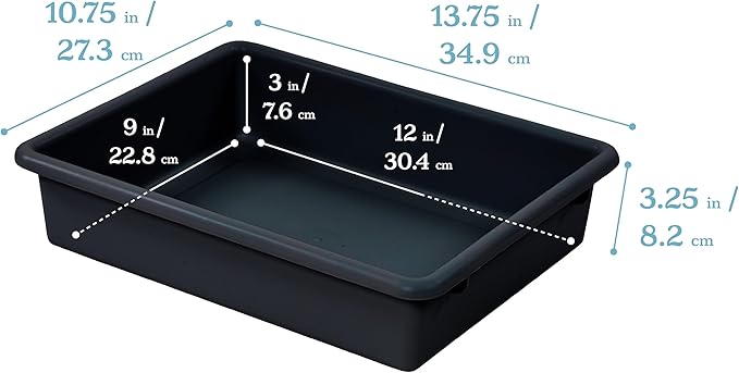 ECR4Kids Letter Size Plastic Tray Organizer with Lids, Small, Storage Bins, Black, 10-Piece