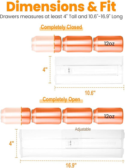 4 Pack Drawer Dividers for Clothes, 4" High 10.6"-16.9" Drawer Divider Adjustable Expandable Dresser Drawer Organizer, Clear Dresser Separators for Clothes, Underwear, Baby Clothes,Cosmetic,Toiletries