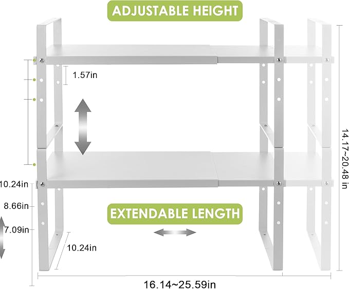 Across-Star Expandable Cabinet Shelf Organizer Rack, Stackable Kitchen Counter Storage Shelves Stand, Adjustable Height Pantry Shelf Spice Rack