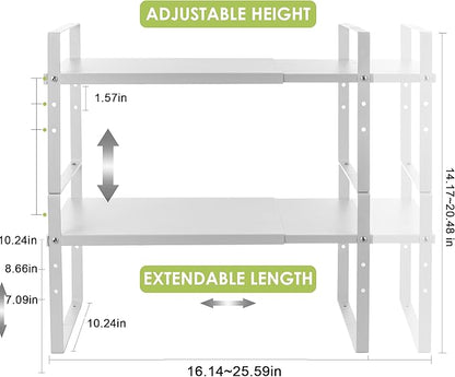 Across-Star Expandable Cabinet Shelf Organizer Rack, Stackable Kitchen Counter Storage Shelves Stand, Adjustable Height Pantry Shelf Spice Rack