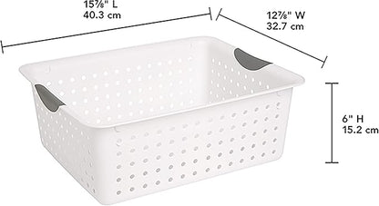 Sterilite Large Ultra Basket, Open Storage Bin to Organize Closets, Cabinets, Pantry, Shelving and Countertop Space, White, 1-Pack