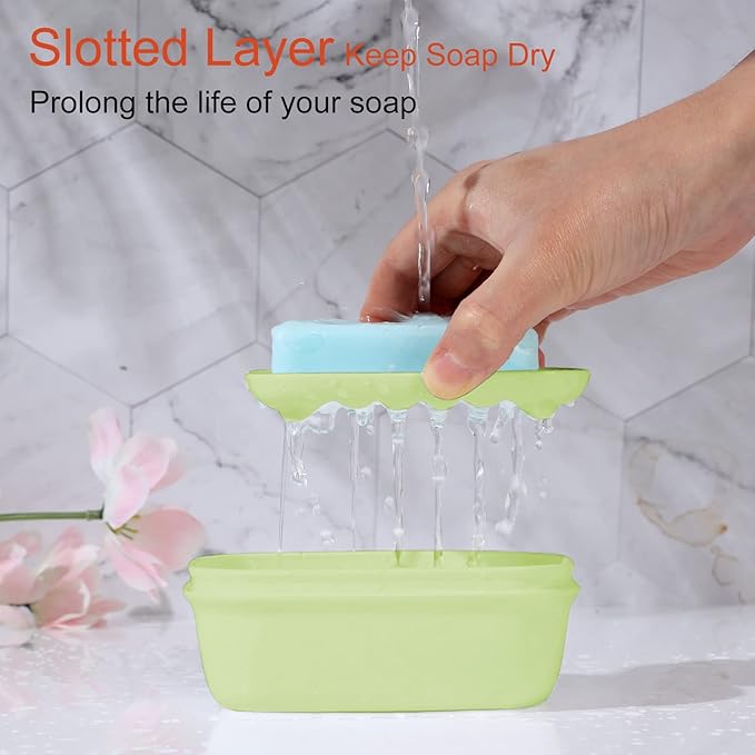 Quatish 2 Pack Travel Soap Container, Portable Soap Holder with Lid, Travel Bar Soap Holder, Soap Case for Camping Gym Travel, Soap Box for Bathroom,Green
