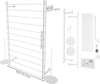 12 Layers 80cm White Wall Display Stand Wrapping Paper Ribbon Organizer Tie Scarf Rack Belt Towel Holder Spool Hijab Stand Metal Shelving for Home, Retail Stores, Flower Shop, Studio, Sewing