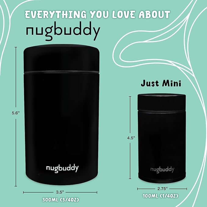 nugbuddy Mini Airtight Storage Container - Vacuum Sealed Insulated w Nested Glass Jar - UV Protection, Temperature Controlled Stainless - Whiteboard Finish w Marker Included - 100 ml