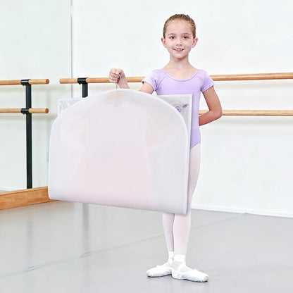 Univivi Dance Costume Garment Bags for Kids, 40 Inch Foldable Garment Bags for Dance Costumes with Clear PVC Window and 3 Zipper Pockets for Dance Competition, White (5 Pack)