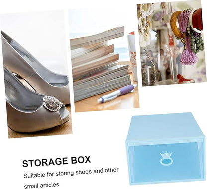 Luxshiny Style Shoes Container Blue Storage Box Window Easy Access Shoe Organizer for Storage