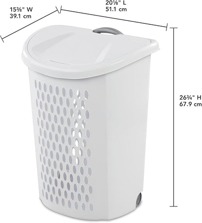 Wheeled Plastic Laundry Hamper,Ultra Wheeled Design Clothes Laundry Basket,Extra Large 135L Pull Handle & Side Grips Plastic Ventilated Clothes Basket for Home, Dorm, or Apartment