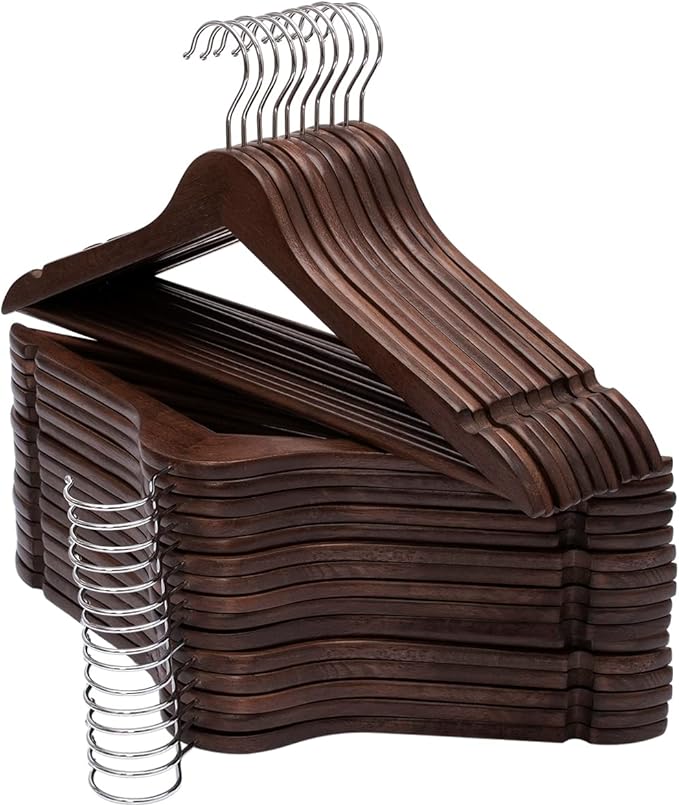 Solid Wooden Hangers 30 Pack, Wood Suit Hangers with Extra Smooth Finish, Precisely Cut Notches & Chrome Swivel Hook, Wooden Clothes Hangers for Shirt Coat Jacket Dress