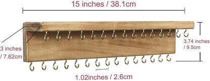 SANY DAYO HOME Jewelry Organizer with 30 Hooks and Cosmetics Shelf, 15 x 3 x 4 inches Wall Mounted Rustic Pine Wood Holder for Necklaces and Bracelets, Suitable for Kids and Adults (Brown)