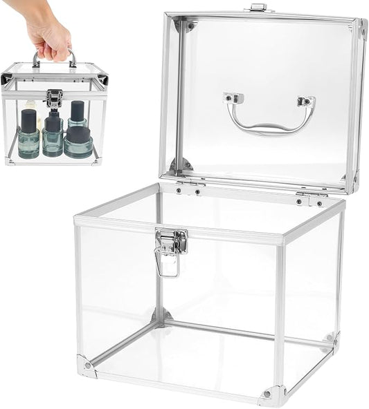 Crown Boxes for Pageants 7.9 X 6.7 X 7.5 In Clear Large capacity Makeup Train Case Cosmetic Case with Latches and Handle Toiletry Organizer Box Travel Makeup Tools Storage Organizer Box
