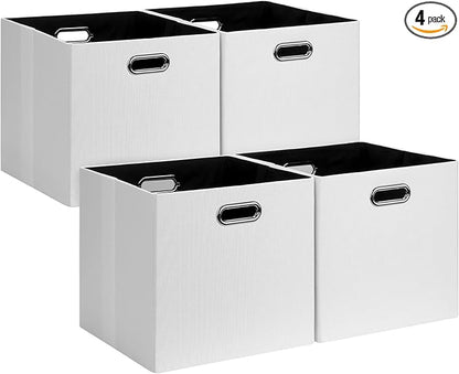 Posprica 11x11 Storage Cubes, Collapsible Storage Bins with Dual Handles, Fabric Foldable Storage Boxes Basket for Closet Shelf Cabinet Bookcase Organization, Set of 4, White