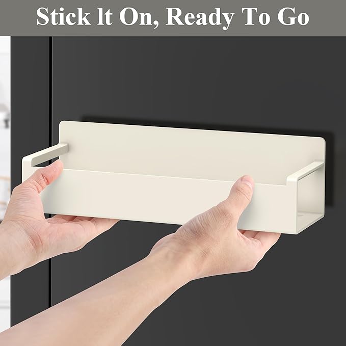 HuggieGems 4 Pack Magnetic Spice Rack Organizer for Refrigerator and Oven, Cream White Fridge Organizers and Storage for Kitchen