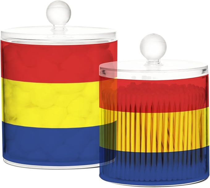 DOMIKING Austronesian Flag 2 Pack Bathroom Canisters Cotton Swab Holder Dispenser Plastic Cotton Ball Jar Acrylic Storage Containers for Cotton Ball Cotton Swab Cotton Round Pads