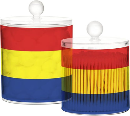 DOMIKING Austronesian Flag 2 Pack Bathroom Canisters Cotton Swab Holder Dispenser Plastic Cotton Ball Jar Acrylic Storage Containers for Cotton Ball Cotton Swab Cotton Round Pads