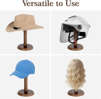 SEKSON Cowboy Hat Stand, Tabletop Hat Display Rack, Solid Wood Hat Holder Stand for Caps Wigs Helmets, Rustic Brown (3 Pack)