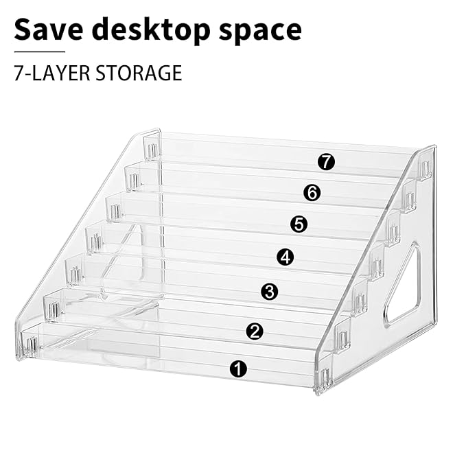 Nail Polish Organizer,7 Layers Acrylic Display Rack with 120Pcs Color Display Tips,Nail PolishDip Powder Acrylic Display Rack,Makeup Organizer No Tool Needed(Clear)