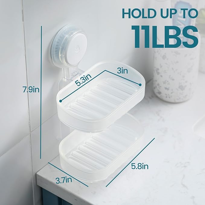 TAILI Soap Holder Soap Dish for Shower, Suction Cup Soap Holder for Shower Wall, Bathroom Accessories, Removable Strong Hold Soap Saver, Drill Free, Clear 2 Layer