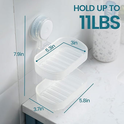 TAILI Soap Holder Soap Dish for Shower, Suction Cup Soap Holder for Shower Wall, Bathroom Accessories, Removable Strong Hold Soap Saver, Drill Free, Clear 2 Layer