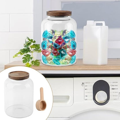 74 oz Glass Bath Salt Jar, Bath Salt Container with Wooden Lid& Scoop, Bathroom Organizers, Airtight Storage Bathtub Accessories for Women