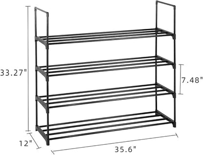 4 Tier Shoe Rack Shoe Shelf Organizer Free Standing Stackable Shoe Shelf Entryway Shoe Organizer Unit Storage Rack Natural Shoe Hold Stand Storage Modern Wood Home Furniture (Ship from USA)