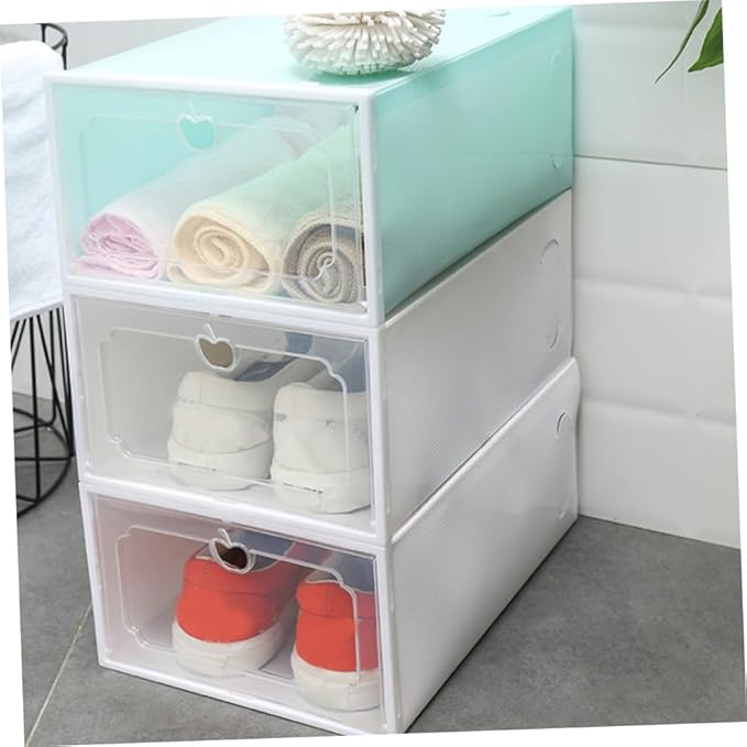 VICASKY Large Plastic Shoe Storage Boxes Set of 6 with Flip- Design Thickened Stackable Organizer for Women’s Shoes Pearl White for Closet and Home