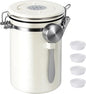 Kirecoo Stainless Steel Coffee Canister - 22OZ Airtight Coffee Bean Storage Grounds Container Holder with Date Tracker & Measuring Scoop, Kitchen Food Canister Jar for Cereal, Sugar, Tea, Flour, Gifts