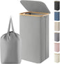 Lifewit 100L Laundry Basket with Lid, Clothes Hampers for Laundry with Bamboo Handles and 1 Removable Bag, Large Foldable Laundry Hamper for Bedroom, Bathroom, Dorm, Laundry Room, Silver Grey