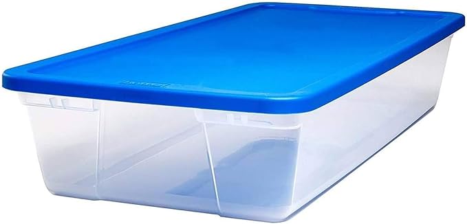 HOMZ 2-Pack Snaplock, Large Clear Plastic Storage Organizer Bins w/Lids, 41 Quart, Blue - Stackable Container Boxes for Bedroom, Bathroom, Garage, and Office Organization