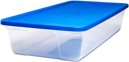 HOMZ 2-Pack Snaplock, Large Clear Plastic Storage Organizer Bins w/Lids, 41 Quart, Blue - Stackable Container Boxes for Bedroom, Bathroom, Garage, and Office Organization