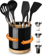 LoeJan 3 Compartment Utensil Holder, Extra Large Utensil Crock, Stable Ceramic Utensil Organizer, Cooking Tool Organizer Set for Kitchen Counter Farmhouse Decor (D-Black(Grossy))