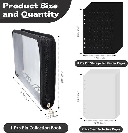 LIQALU Enamel Pin Display Book Pin Collection Binder Holder Trading Book with 8-Page Display Boards A5 Brooch Pin Storage Organizer Binder Album for Travel Collectors (Black)