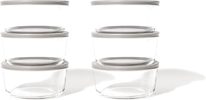 12-Piece Glass Food Storage Containers Set (6 Containers + 6 BPA-Free Lids) | 4-Cup, Leakproof | Microwave, Freezer, Oven & Dishwasher Safe | Ideal for Meal Prep & Pantry Organization, Grey