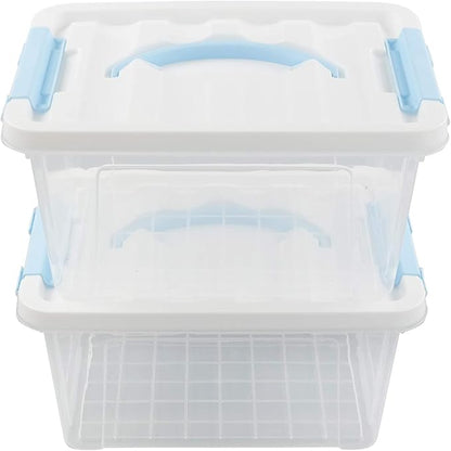 Gloreen 6 Quart Clear Storage Bins with Lid and Blue Handle, Multipurpose Plastic Storage Latch Box/Containers, 2 Packs