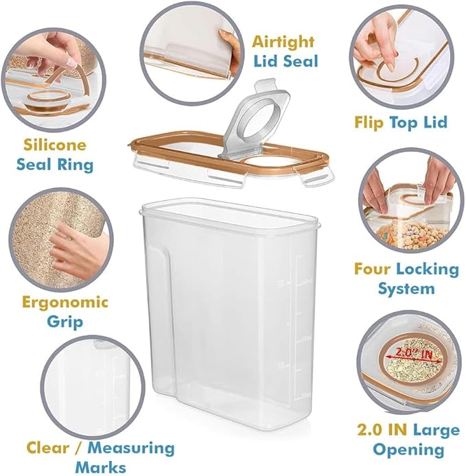 Shazo 2 Pack (15.4 Oz Cereal Capacity) Small Airtight Cereal Containers Storage with Lids, Perfect Space Saving BPA-Free Plastic Container, Pantry Organization and Canister for Rice, Sugar & Flour