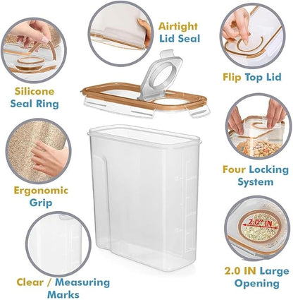 Shazo 2 Pack (15.4 Oz Cereal Capacity) Small Airtight Cereal Containers Storage with Lids, Perfect Space Saving BPA-Free Plastic Container, Pantry Organization and Canister for Rice, Sugar & Flour