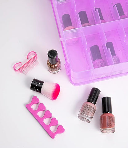 DreamGenius Nail Polish Organizer Case for 48 Bottles with 2 Nail Separators, Double Side Gel Nail Polish Holder with Adjustable Dividers, Purple