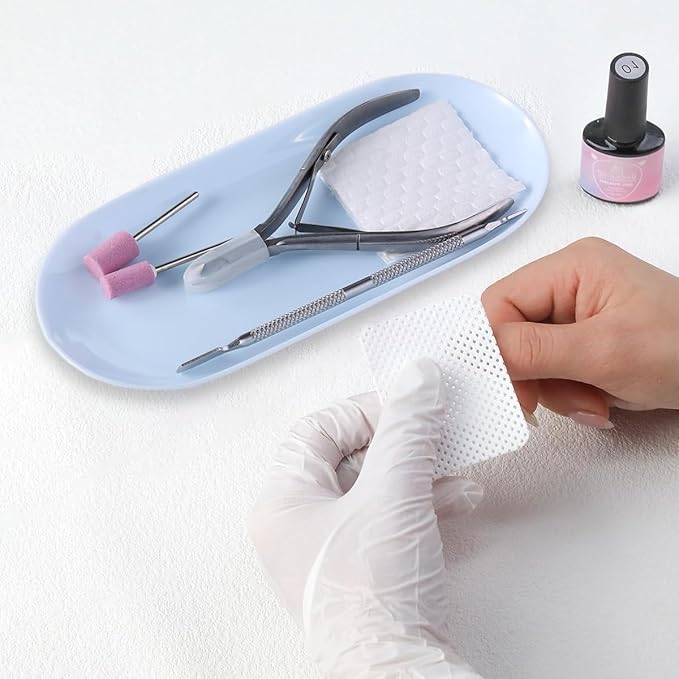 3Pcs Manicure Tools Storage Tray, Oval Plastic Storage Dish Nail Art Accessory Display Trays, Jewelry Rhinestone Organizer Plate, Makeup Cosmetic Nail Decorations Storages Plate（Blue）