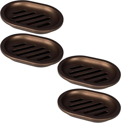 TOPSKY 4 Pcs Soap Dish for Shower, Soap Savers with Drip Tray, Plastic Double Layer Draining Soap Box for Bathroom - Bronze