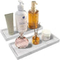2PCS Bathroom Vanity Tray, 11.8 x 5 Inch Silicone Bathroom Counter Organizer, Decorative Holder for Candle and Perfume Tray, Cosmetics, Jewelry Rings for Kitchen Sink Organizer, Marble White