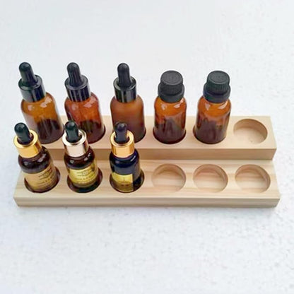 2 Pack 2-Tier Slanted Wooden Essential Oil Organizer - Perfume/Nail Polish Display Stand, Sturdy Space-Saving Countertop Rack for Small Cosmetics & Clear View