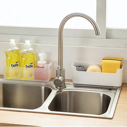 Over Cabinet Door Organizer Plastic Adhesive Storage Containers 2 Pack Kitchen Wrap Organizer Shelf for Wall Bathroom Office Pantry, White