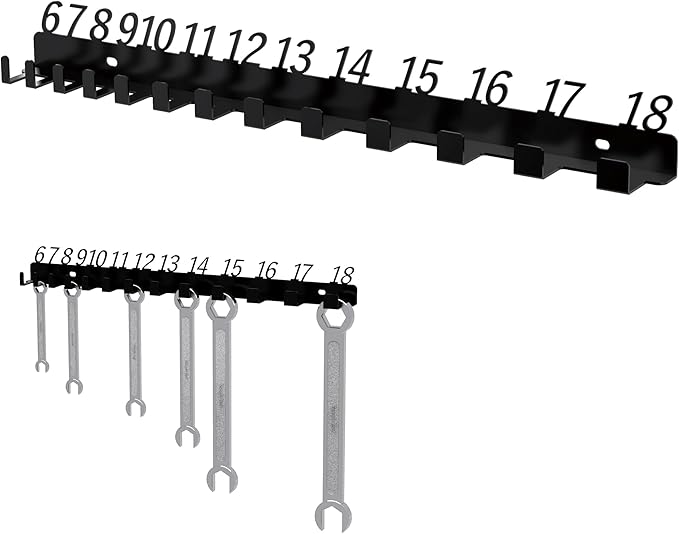 Metal Wrench Organizer, Wall-Mounted Storage Rack for Wrenches, Gift for Professional Mechanics, Sturdy Metal Rack, Combination Wrench Organizer for Wall, Holder for 13 wrenches（Fits 6mm to 18mm）