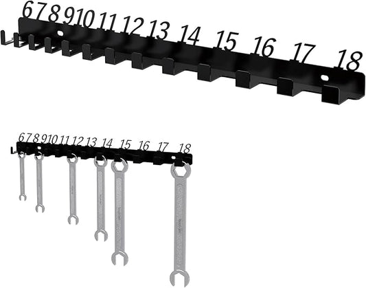 Metal Wrench Organizer, Wall-Mounted Storage Rack for Wrenches, Gift for Professional Mechanics, Sturdy Metal Rack, Combination Wrench Organizer for Wall, Holder for 13 wrenches（Fits 6mm to 18mm）