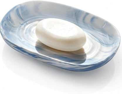 OTHIX Blue Ceramic Soap Dish with Unique Marble Texture, Decorative Bar Soap Holder for Bathroom and Kitchen, Cute Soap Dishes for Bar Soap, Jewelry, Family, Valentines Day Gifts (Blue Texture)