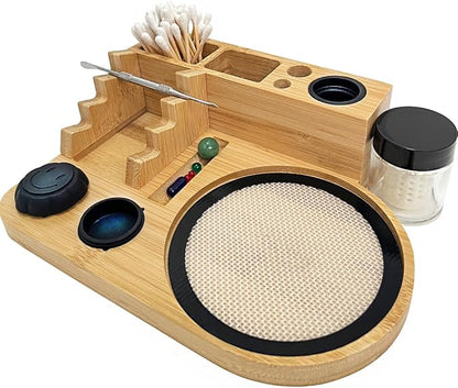 Bamboo Desk Organizer,Carving Tool Organizer with Non-sticky Mat and Silicone Container (21 x 16 x 4.5cm)
